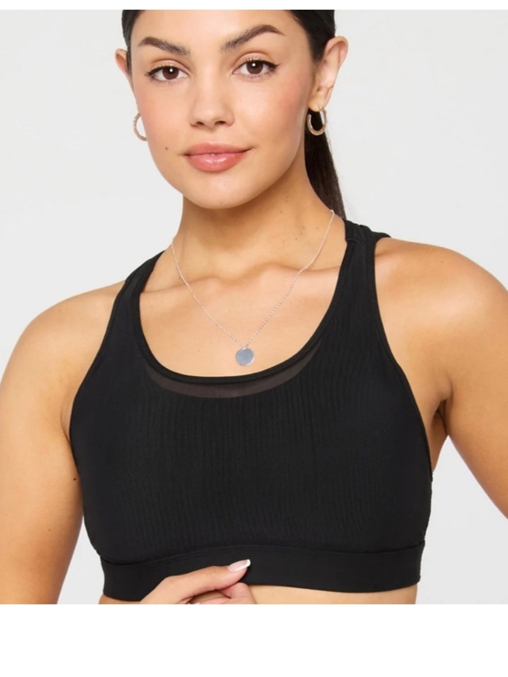 Black Ribbed Racerback Sports Bra -Fabletics - Picture 1 of 3